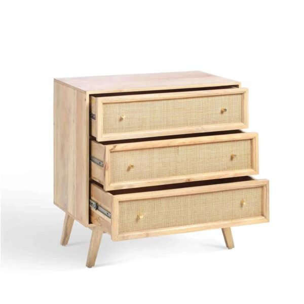 Kaza Solid Wood & Rattan Chest of 3 Drawer - Image 4