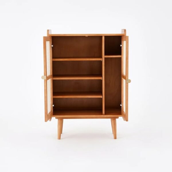 Modern Solid Wood and Rattan Shoe Cabinet - Image 3