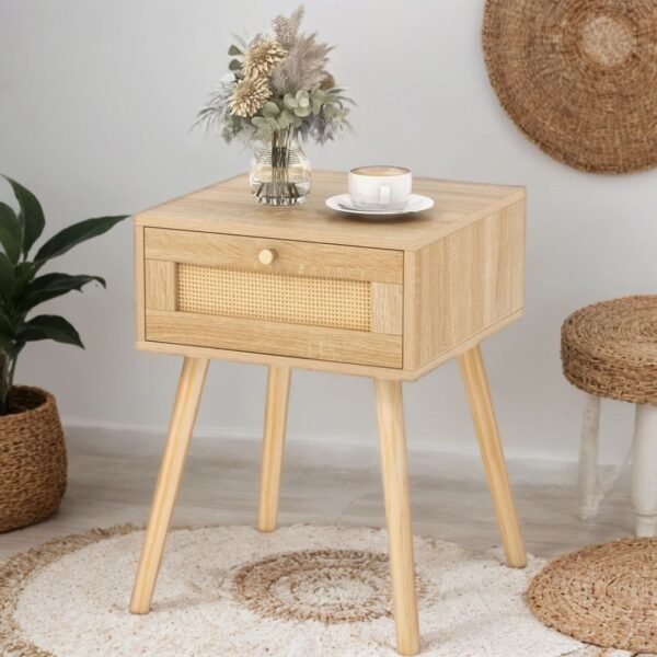 Dasa Solid Wood and Rattan Bedside Table - Image 1