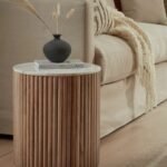 Fluted Solid Wood & Marble Side Table - Image 6