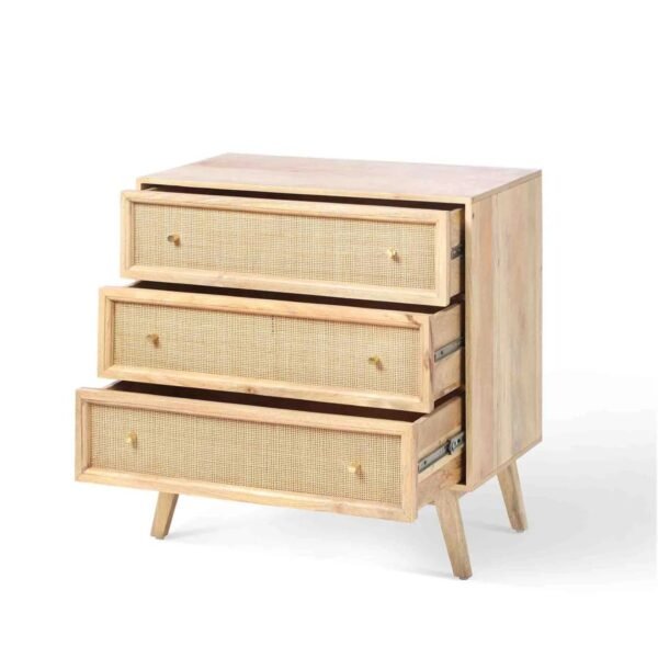 Kaza Solid Wood & Rattan Chest of 3 Drawer - Image 6