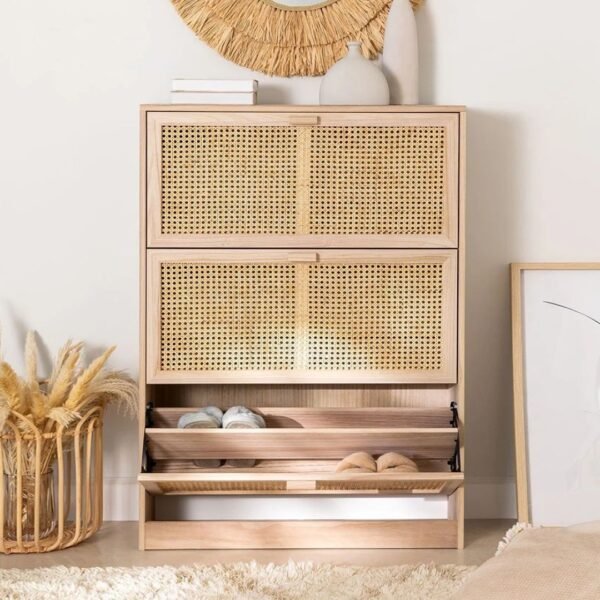 Emma Solid Wood Rattan Shoe Cabinet - Image 2