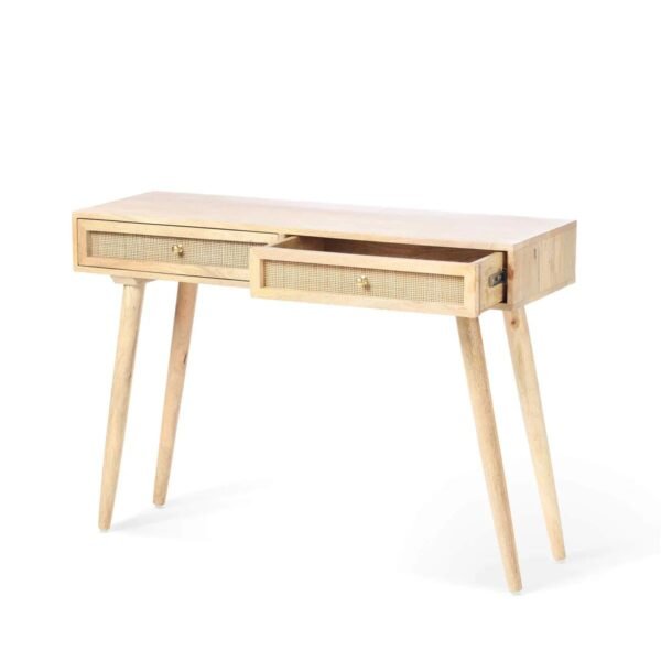 Mako Solid Wood Rattan 2-Drawer Console Table - Image 2