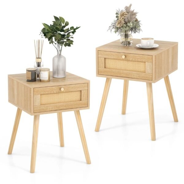 Dasa Solid Wood and Rattan Bedside Table - Image 4