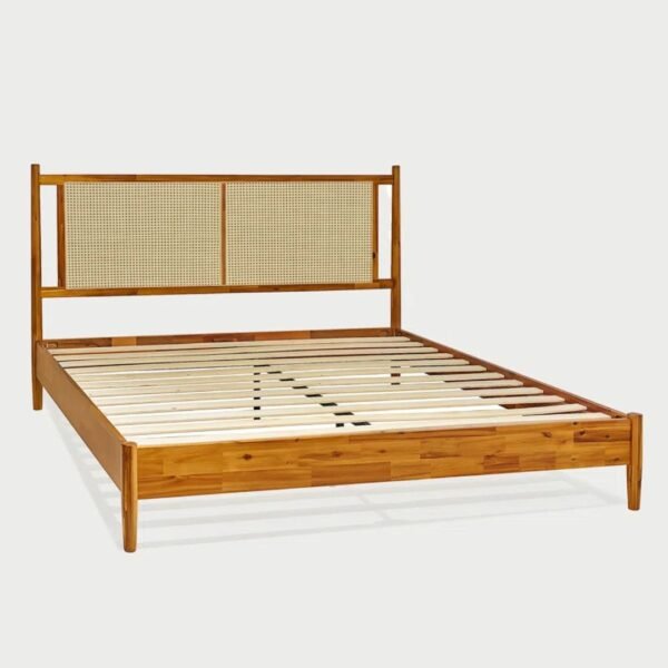 Omega Solid Wood Rattan Platform Bed with Headboard - Image 4