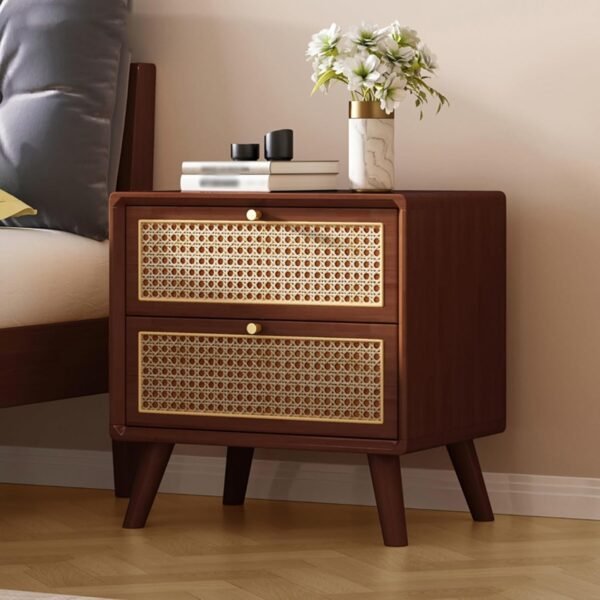 Vida Solid Wood Rattan Nightstand - Image 7