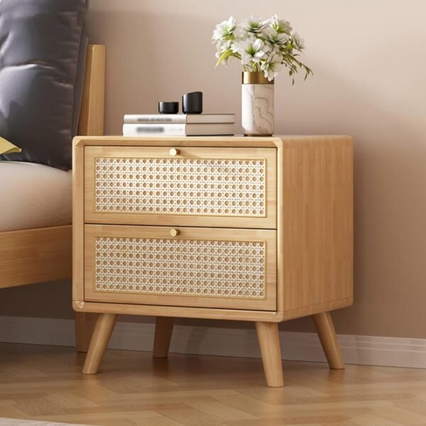 Vida Solid Wood Rattan Nightstand - Image 8