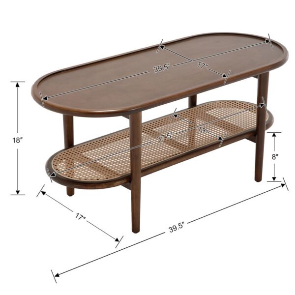 Vesa Solid Wood Rattan Oval Coffee Table - Image 9