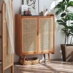 Modern Solid Wood and Rattan Shoe Cabinet - Image 2