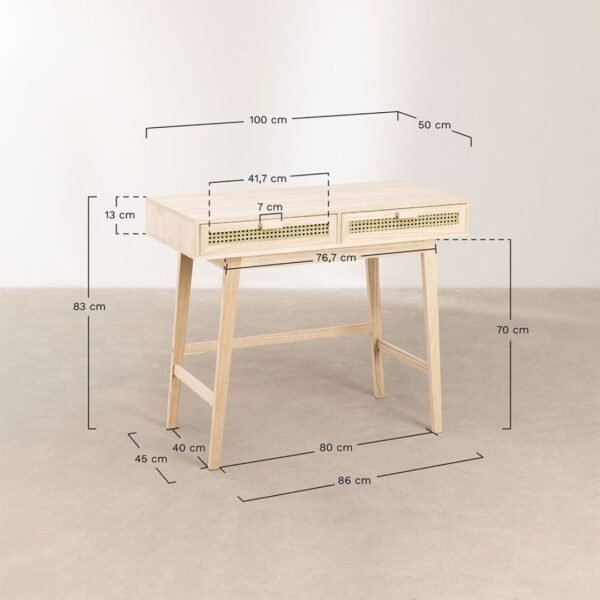 Rala Solid Wood Rattan Study Table - Image 8