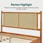 Omega Solid Wood Rattan Platform Bed with Headboard - Image 7