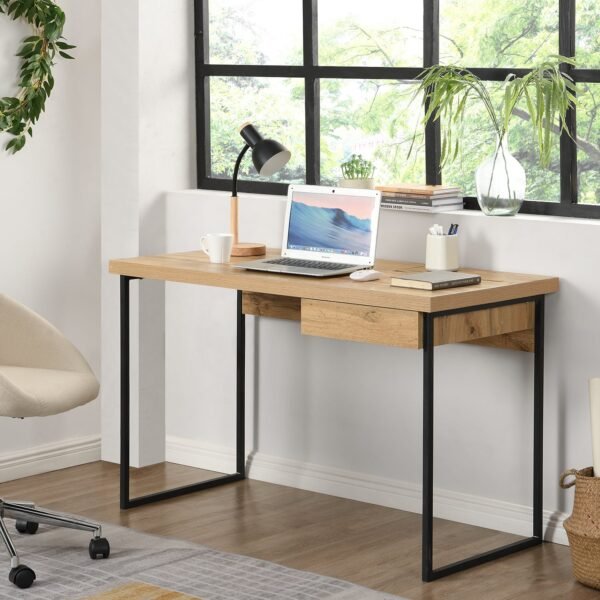 Vajo Solid Wood and Metal 1-Drawer Desk - Image 1
