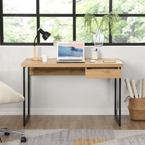 Vajo Solid Wood and Metal 1-Drawer Desk - Image 2