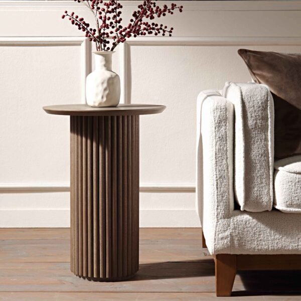 Round Pedestal Solid Wood Side Table - Image 1