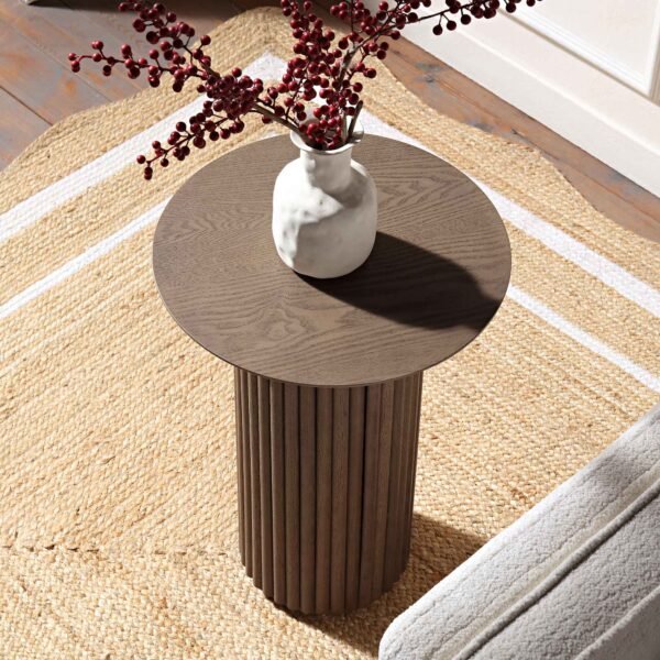 Round Pedestal Solid Wood Side Table - Image 2