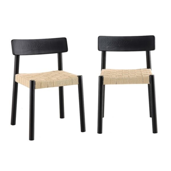 Bira Set of 2 Solid Wood and Jute Dining Chairs - Image 2