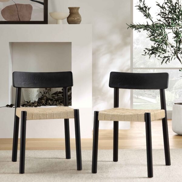 Bira Set of 2 Solid Wood and Jute Dining Chairs - Image 1