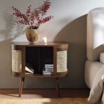 Curved Rattan Solid Wood Bedside Table - Image 2