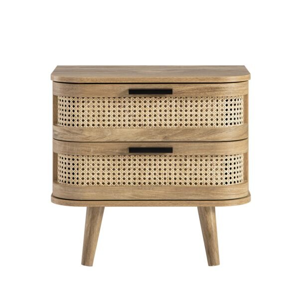 Curved Rattan Solid Wood 2-Drawer Bedside Table - Image 2