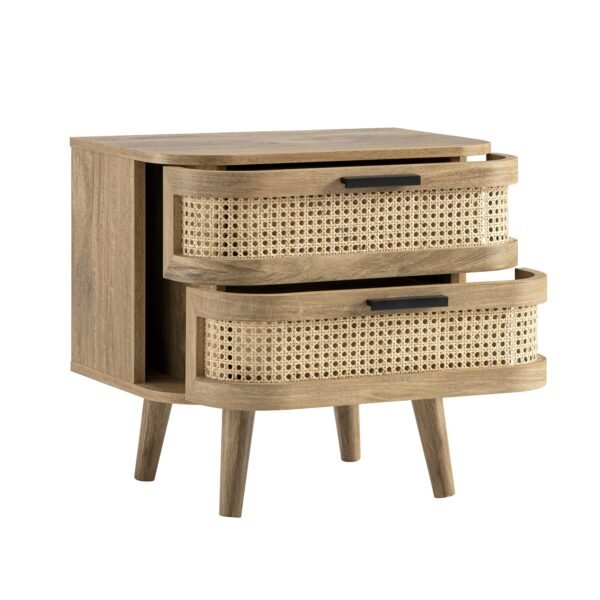 Curved Rattan Solid Wood 2-Drawer Bedside Table - Image 3