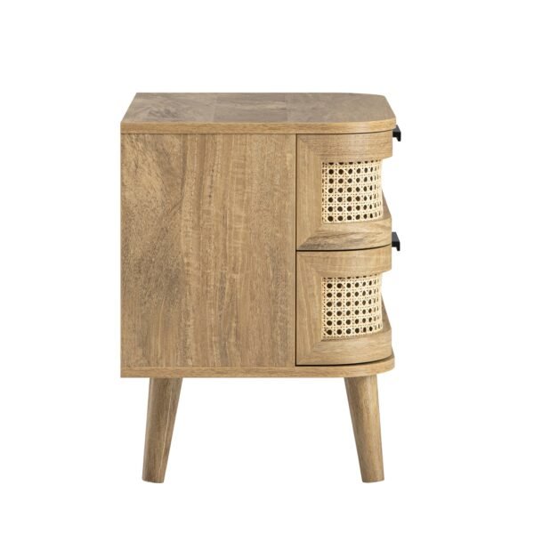 Curved Rattan Solid Wood 2-Drawer Bedside Table - Image 4