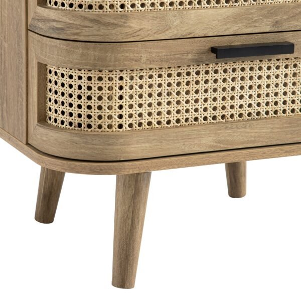 Curved Rattan Solid Wood 2-Drawer Bedside Table - Image 7