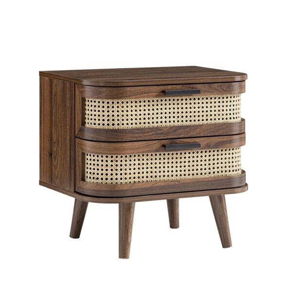 Curved Rattan Solid Wood 2-Drawer Bedside Table - Image 9