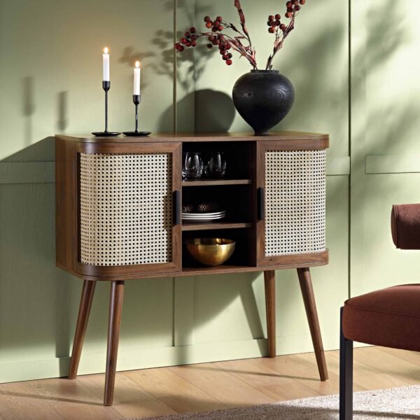 Curved Rattan 2-Door Buffet Sideboard - Image 1