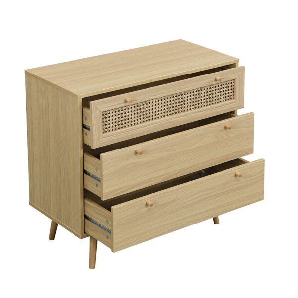 France Solid Wood Rattan Chest of 3 Drawer - Image 3