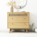 France Solid Wood Rattan Chest of 3 Drawer