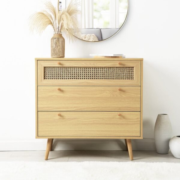 France Solid Wood Rattan Chest of 3 Drawer - Image 1