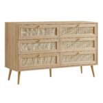 Classic Solid Wood Rattan Chest of 6 Drawers - Image 4