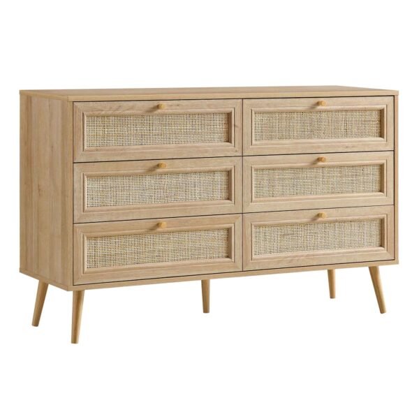 Classic Solid Wood Rattan Chest of 6 Drawers - Image 4