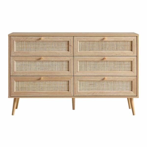 Classic Solid Wood Rattan Chest of 6 Drawers - Image 3