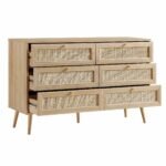 Classic Solid Wood Rattan Chest of 6 Drawers - Image 5