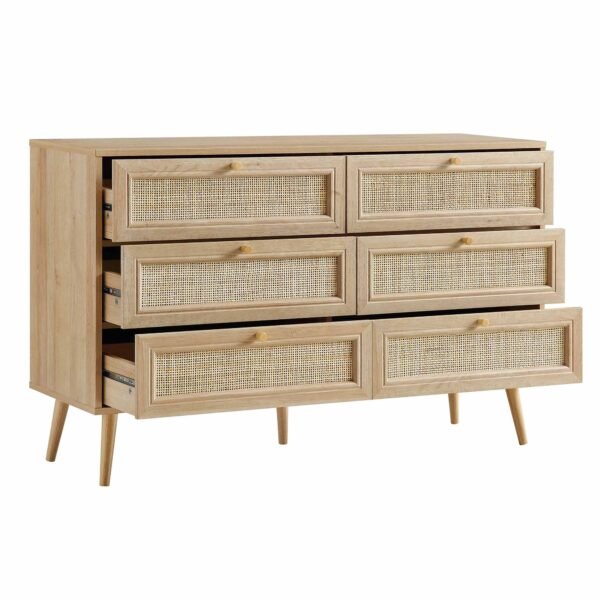 Classic Solid Wood Rattan Chest of 6 Drawers - Image 5