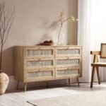 Classic Solid Wood Rattan Chest of 6 Drawers - Image 2