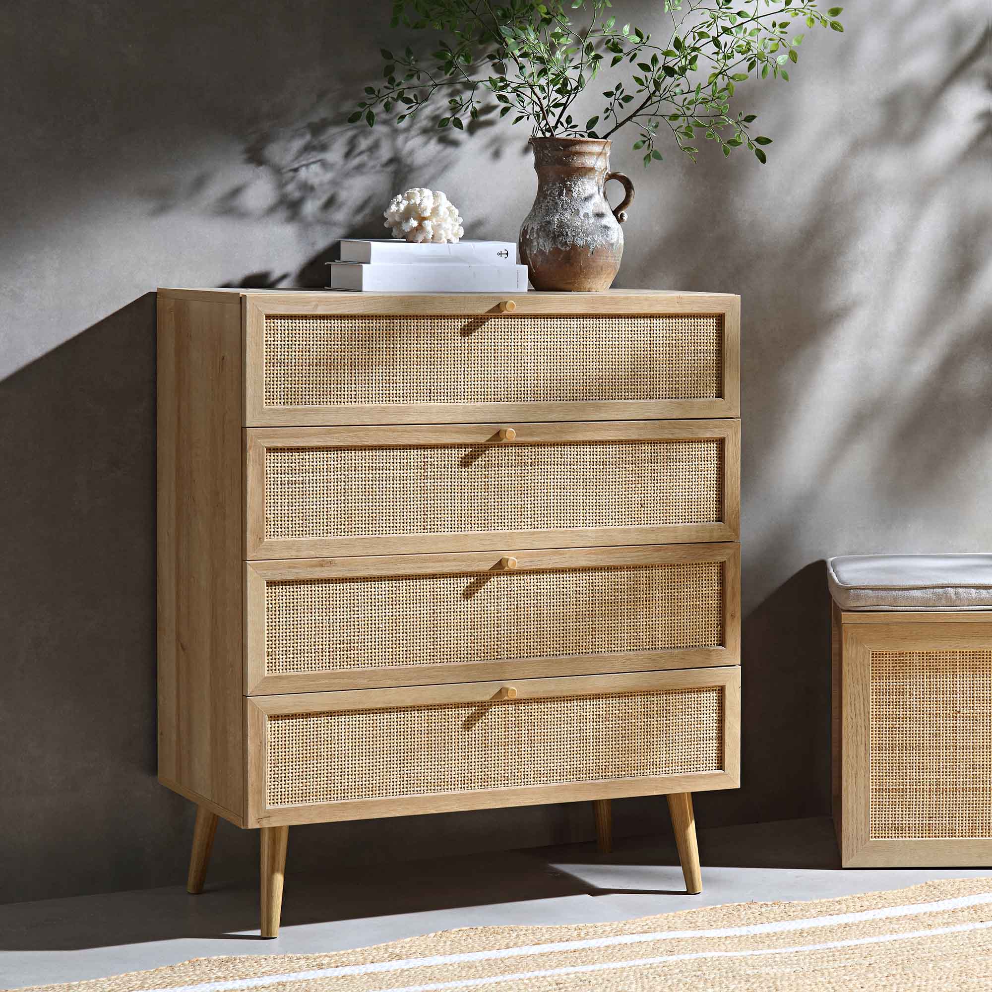 FT-COD-04-NAT_main Classic Rattan Tall Chest of 4 Drawers - Image 1