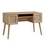 Classic Solid Wood Rattan 2-Door Desk - Image 3