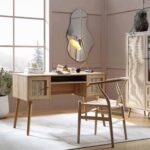 Classic Solid Wood Rattan 2-Door Desk