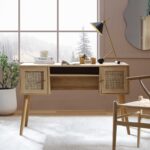 Classic Solid Wood Rattan 2-Door Desk - Image 2