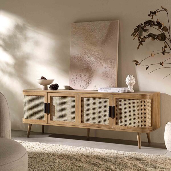 Curved Rattan 4-Doors Wide TV Unit - Image 2