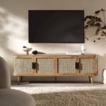 Curved Rattan 4-Doors Wide TV Unit