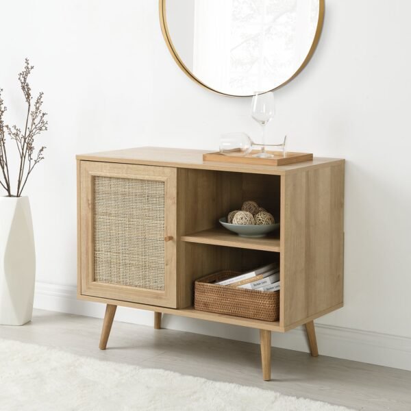 Classic Solid Wood Rattan 1-Door Cabinet - Image 1
