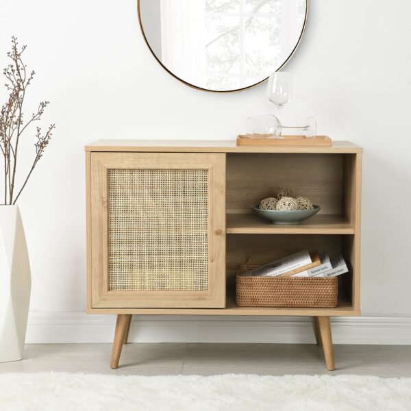 Classic Solid Wood Rattan 1-Door Cabinet - Image 2