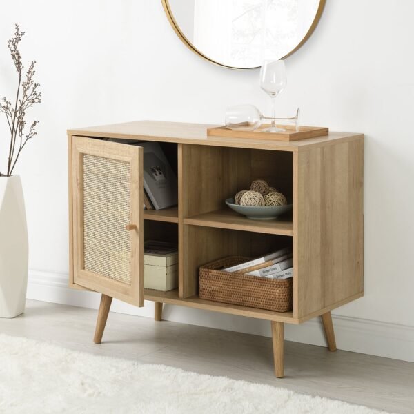Classic Solid Wood Rattan 1-Door Cabinet - Image 3