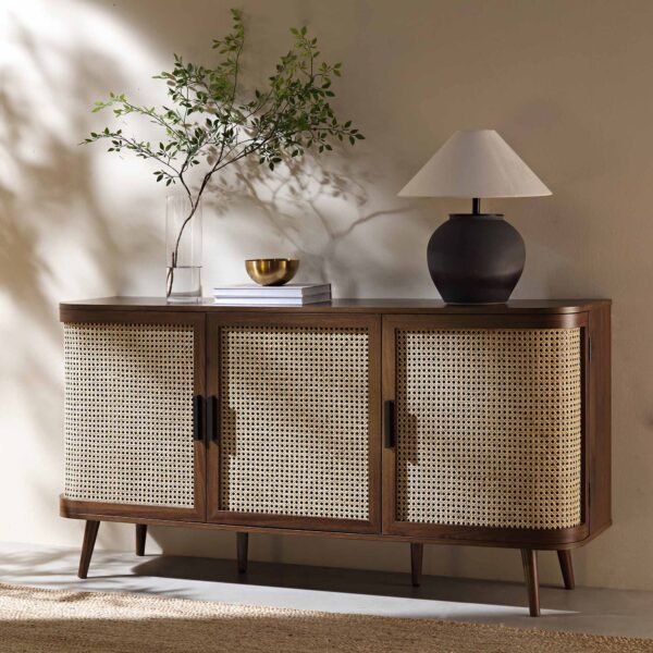 Curved Rattan 3-Door Large Sideboard - Image 1