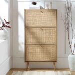 Classic Solid Wood Rattan Shoe Cabinet - Image 2