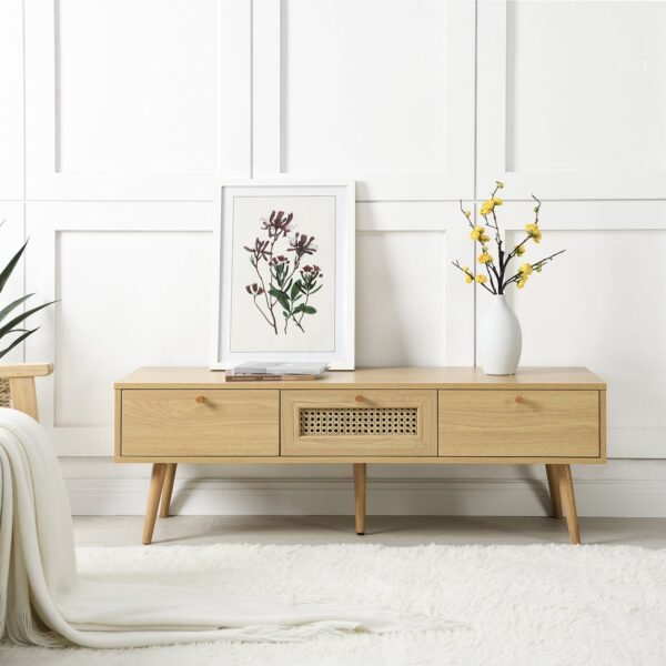 France Solid Wood Rattan 3-Drawer TV Unit - Image 1