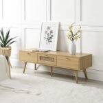 France Solid Wood Rattan 3-Drawer TV Unit - Image 2